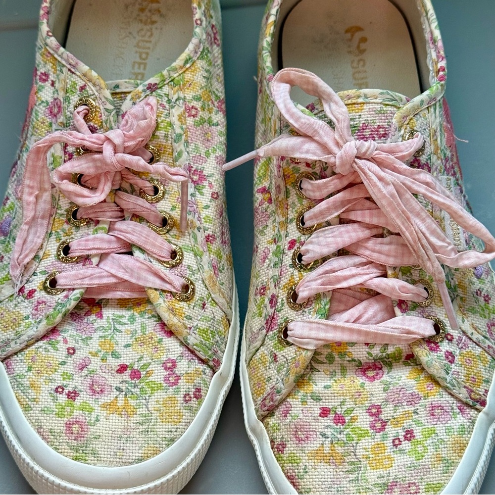 LoveShackFancy x Superga Floral Canvas Sneakers with Pink Accents - Picture 9 of 11